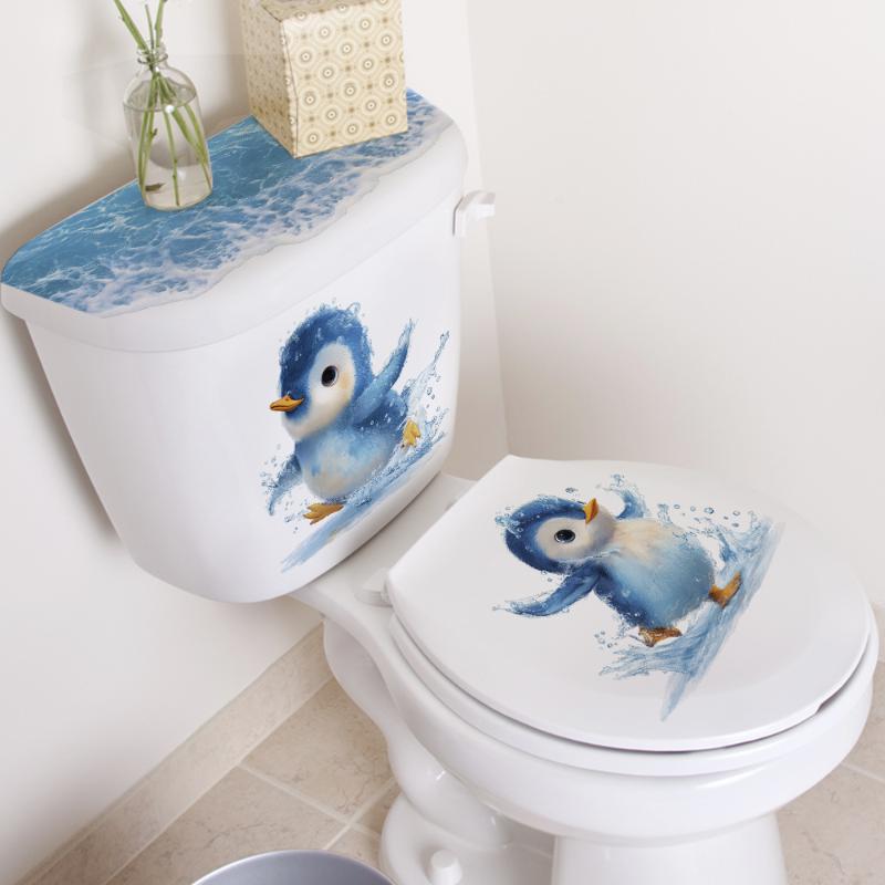 Adesivo da Toilette Pinguino che Nuota, Autoadesivo Impermeabile, Decalcomania Decorativa per Bagno, Adesivo per Copriwater