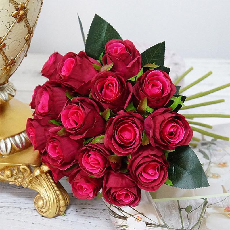 18Pcs Artificial Rose Flowers Bouquet Wedding Decor Photography Props