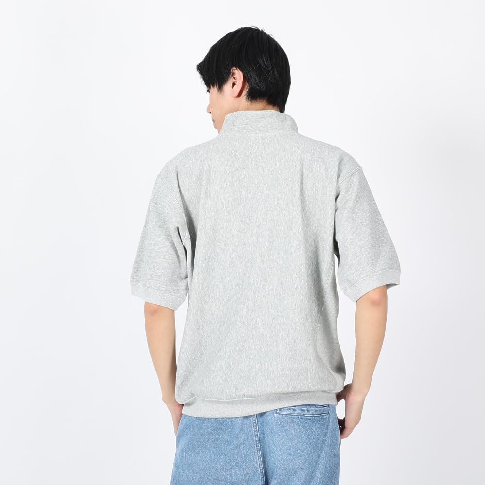 Champion Short Sleeve 10oz Graphic Reverse Oxford Gray Men's Sweatshirt, 100% Cotton, Fleece, Print, Weave® Half-Sleeve Half-Zip Sweatshirt, C3-Z007,