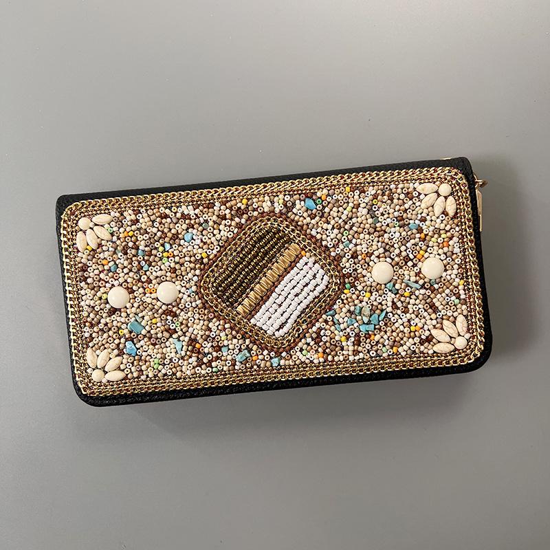 Ręcznie robiona etniczna retro kopertówka: Koraliki Ryżowe Kosmetyczka Wieczorowa na Zamek Błyskawiczny i do Przechowywania