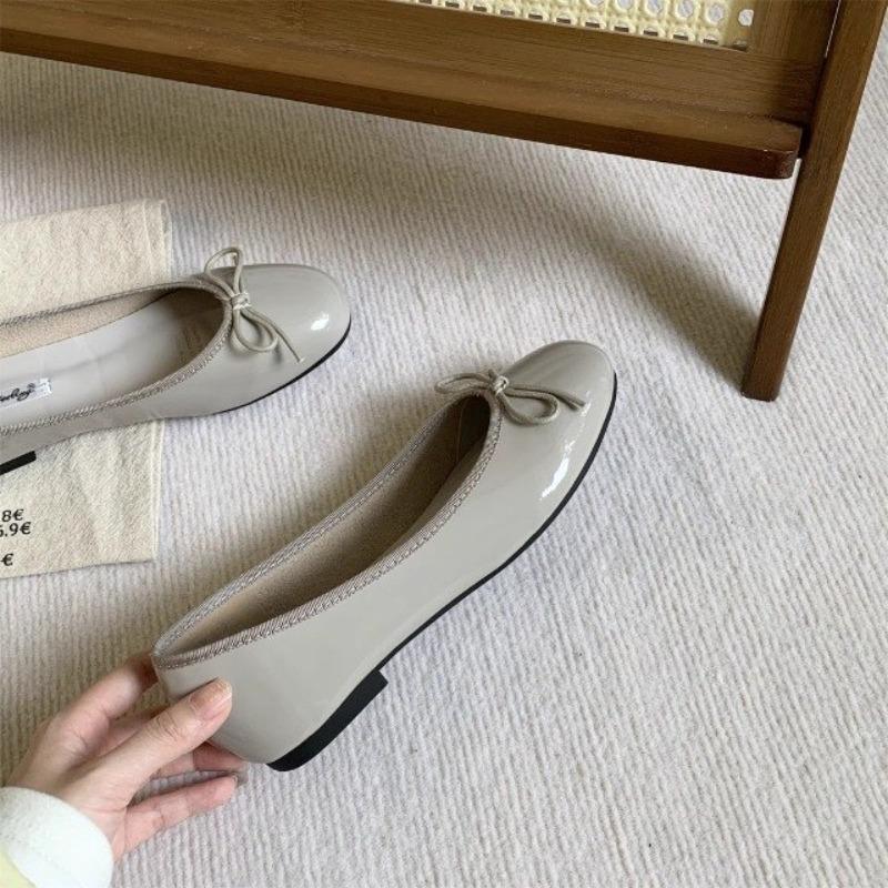 Mode Französische Ballerinas Damen Weich Flach Eckige Zehen Schleife Frühling und Sommer Neu Bohnenschuhe