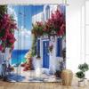 Vintage Italian Street Shower Curtain Arch Architecture Floral Plant Scenery Fabric Home Bathroom Decor Bath Curtains With Hooks