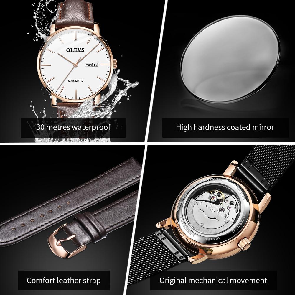 OLEVS Men's Watches Simple Casual Original Automatic Mechanical Wristwatch for Man Self-winding Movement Waterproof Luminous New