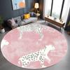 Leopard Pink Round Carpet Vintage Dressing Table Rug Washable Floor Mat for Living Room Bedroom Decor