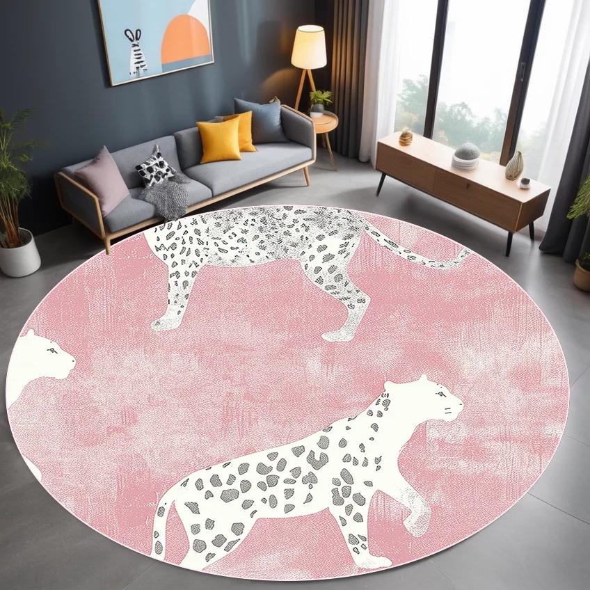 

Leopard Pink Round Carpet Living Room Decoration Bedroom Vintage Dressing Table Rug Room Decor Chair Mats Washroom Floor Mat 60cm 23.6 in