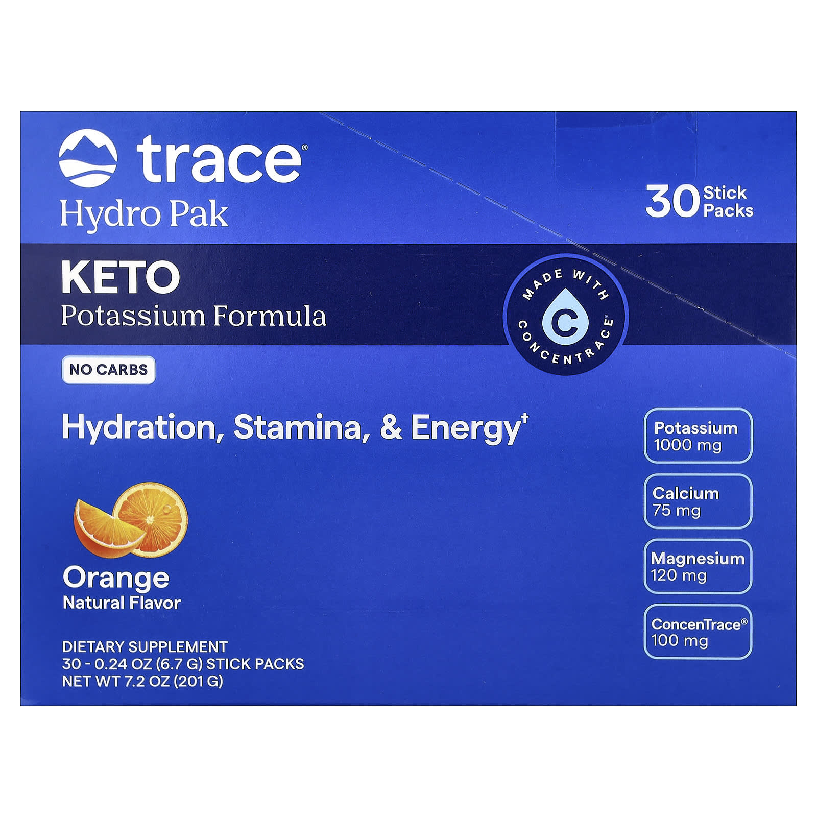 

Trace, Hydro Pak Keto, Orange, 30 Stick Packs, 6.7g (0.24oz) Each