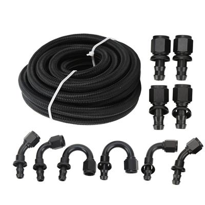 Nylon Stainless Steel Fuel Line Kit Universal Black Complete with 10 Connectors Fit for Car