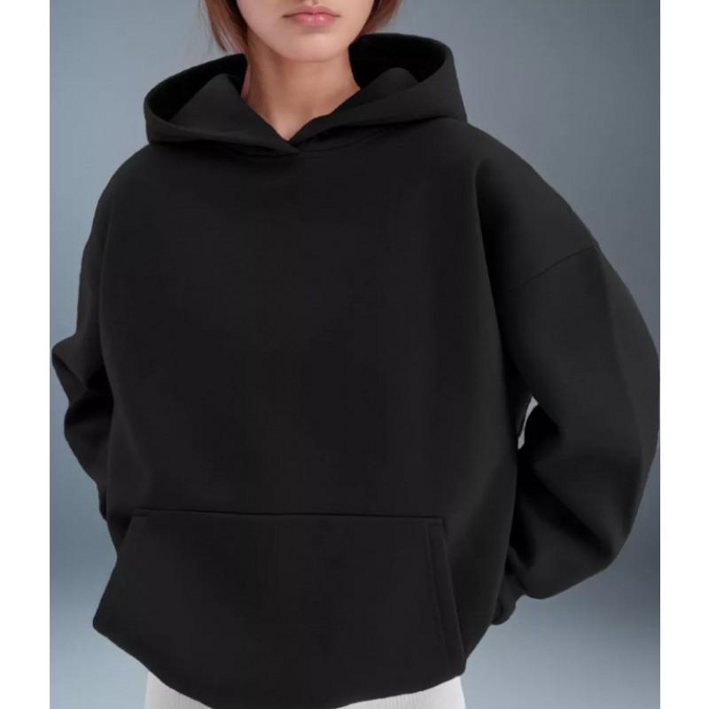 

Velvet Pullover Hoodie Outer European American Drawstring Design Loose Sports M чёрный
