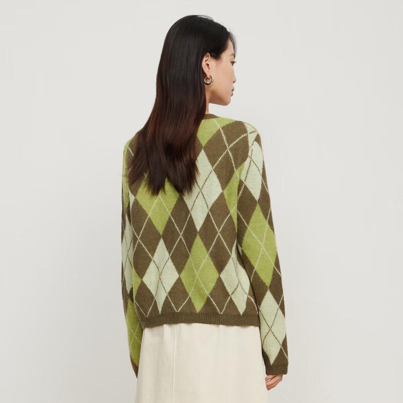 Elva' Island Women's Color-Block Rhombus Knit Cardigan