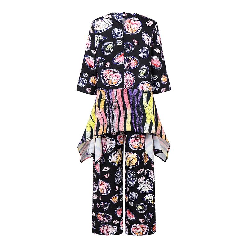 Oversized dame sett Halv erm Trykk Uregelmessig bluse og Lange bukser drakter