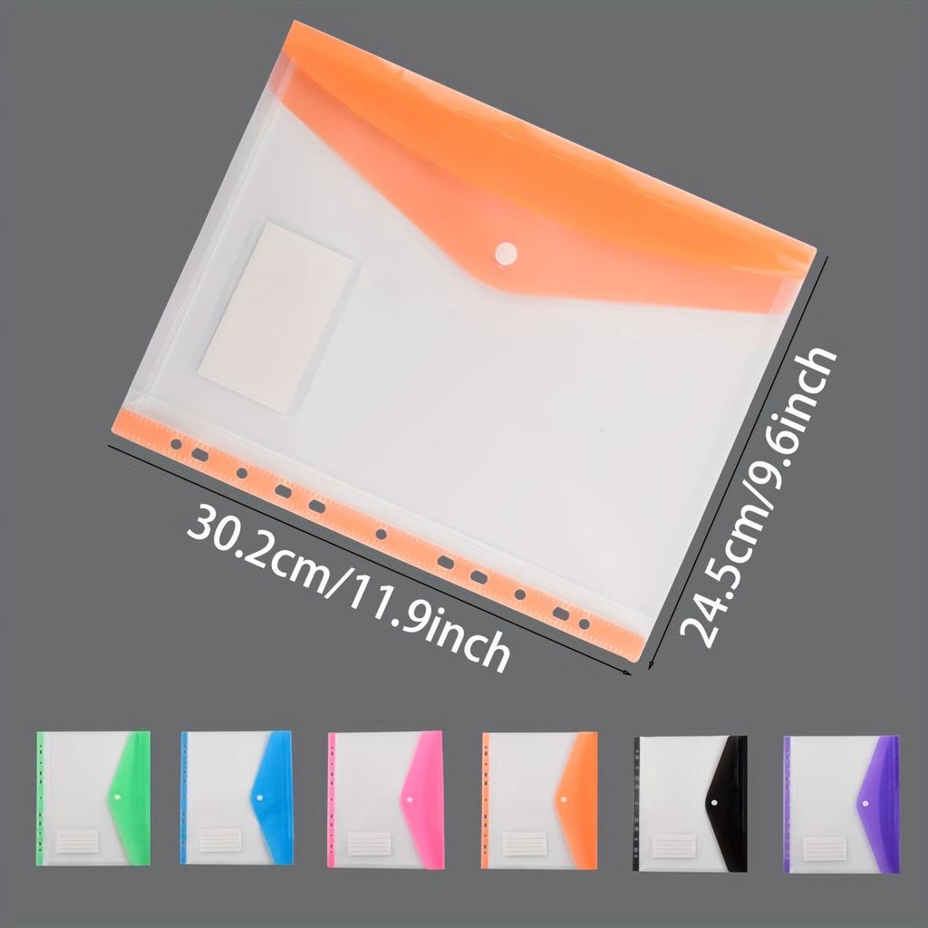 [Multicolor Document Wallets] Set of 6 A4 Polypropylene Project Folders with Snap Closure, Expandable 11-Hole Punch Pockets, Plastic Envelope Document