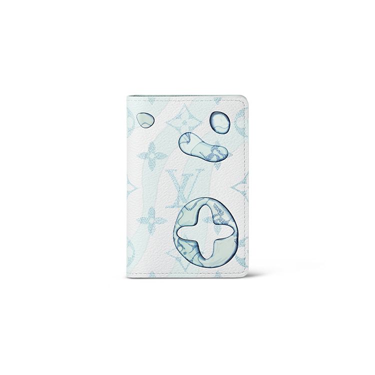 Louis Vuitton Pocket Organizer Vintage Ink Wash Print Water Park Water Droplet Print Coated Canvas With Leather Trim Card Holder Wallet Regular M82371