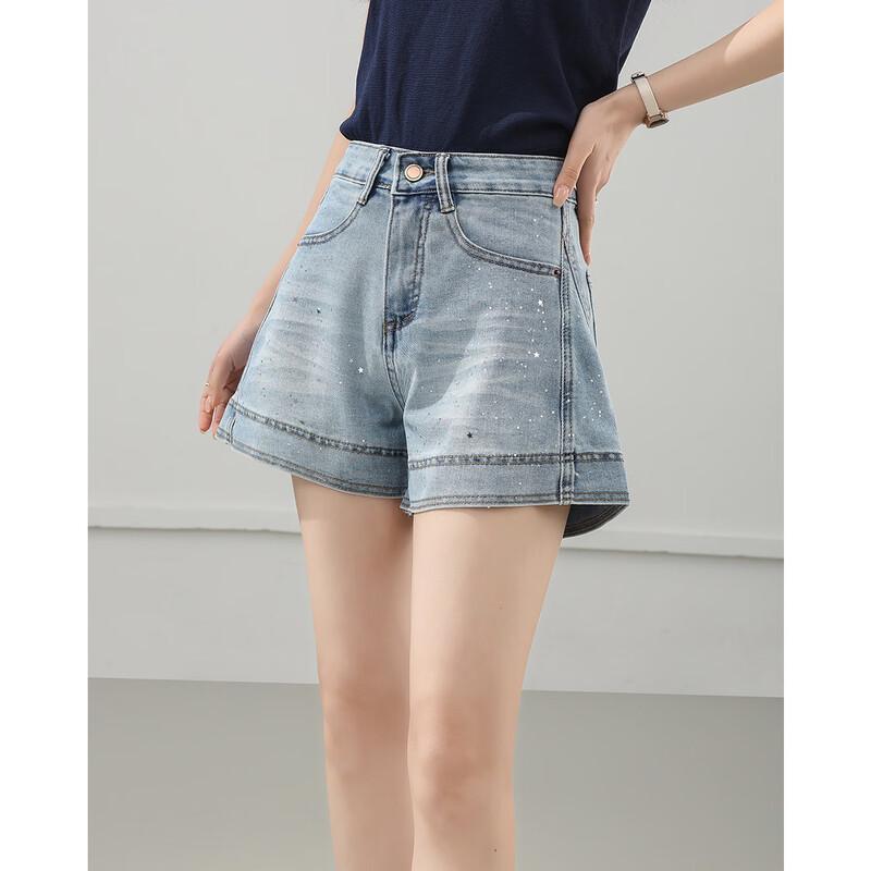 TERRE BLEUE Rhinestone Denim Shorts