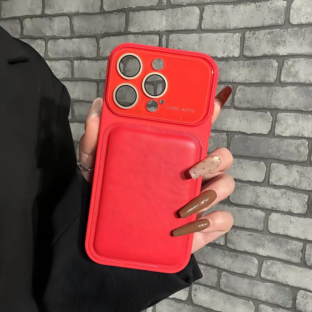 Luxury Drum Cortex Bulge Leather Texture Phone Case For iPhone 17 16 15 14 Pro Max Crystal Large Window Matte Shockproof Cover