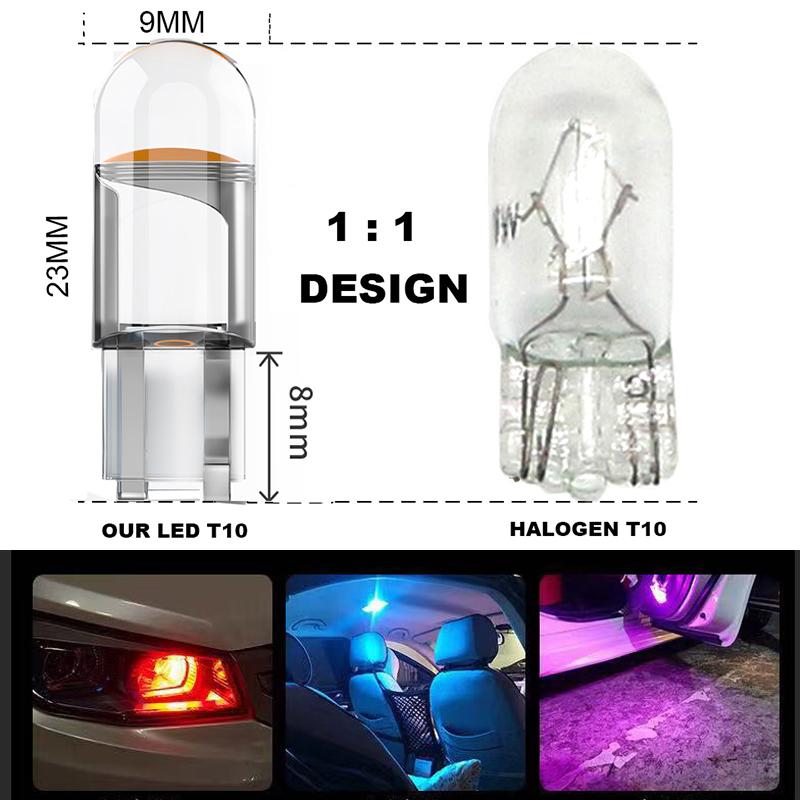 10/50 Pcs COB Glass LED Bulb T10 Car Light 6000K Auto License Plate Lamp Dome Read Light 5W5 LED Signal Light 7 Colors