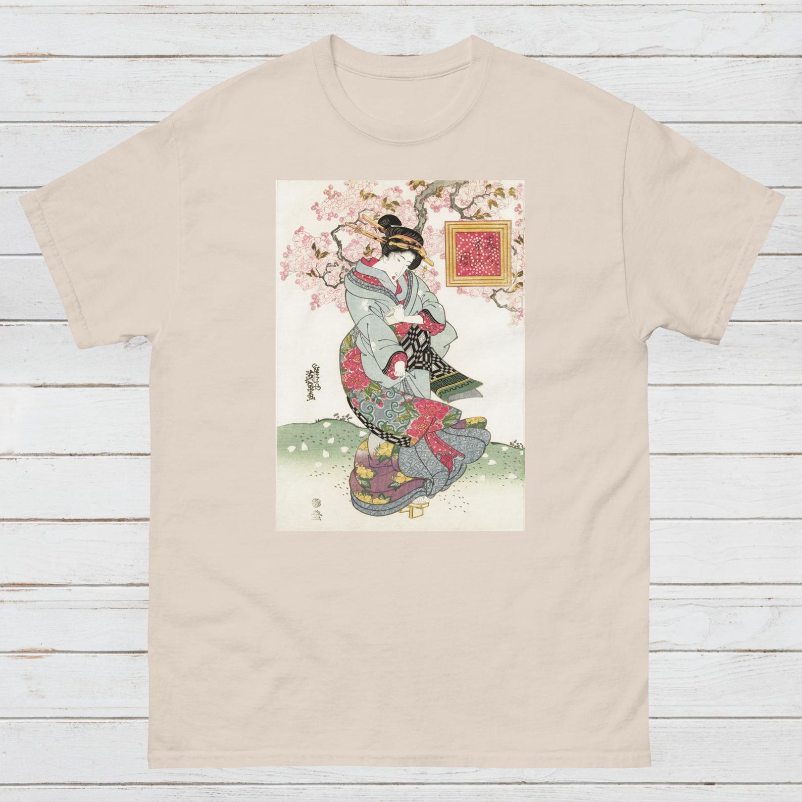 Ukiyo-e Geisha T-Shirt, Keisai Eisen Woodblock Art L