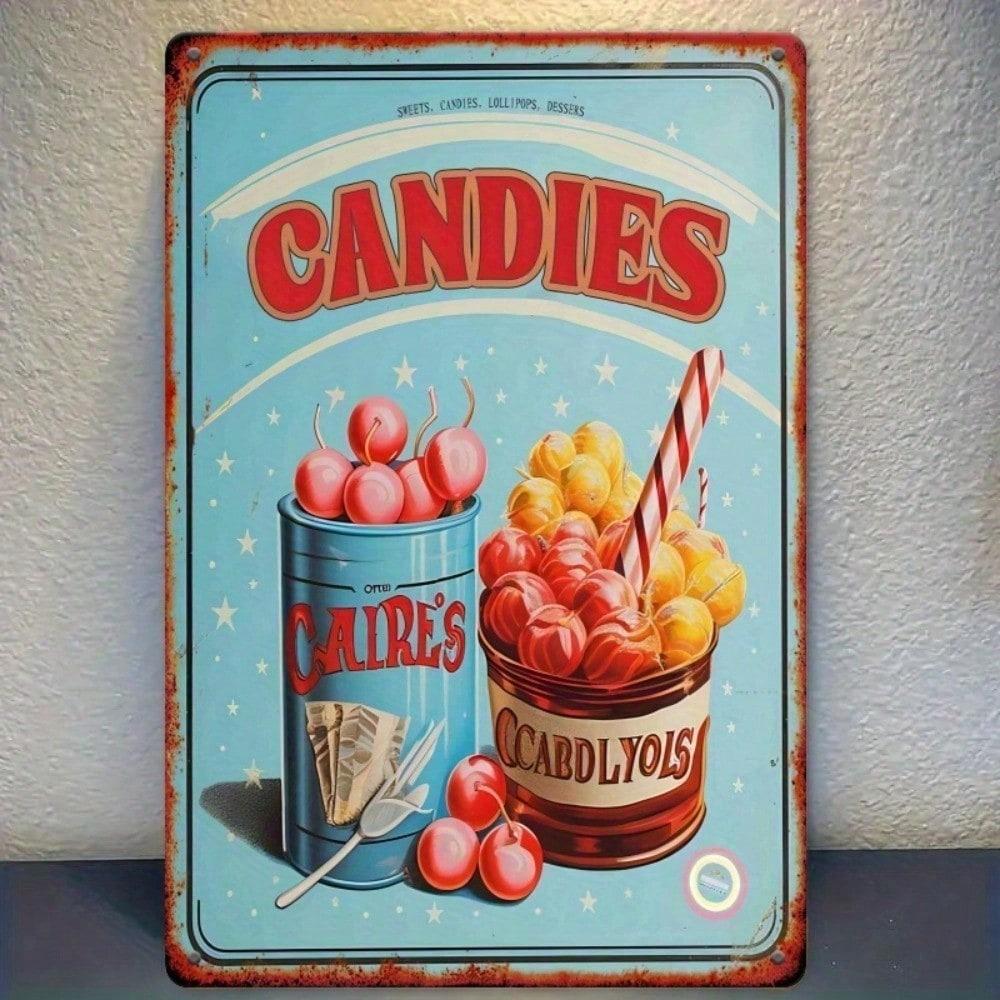 1pc Vintage Candy Jar Metal Wall Sign Rustic Blue Iron Retro Decor Unframed Weatherproof