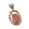 Natural Sunstone Gemstone 925 Solid Sterling Silver Two Tone Pendant 1.50" I8T43