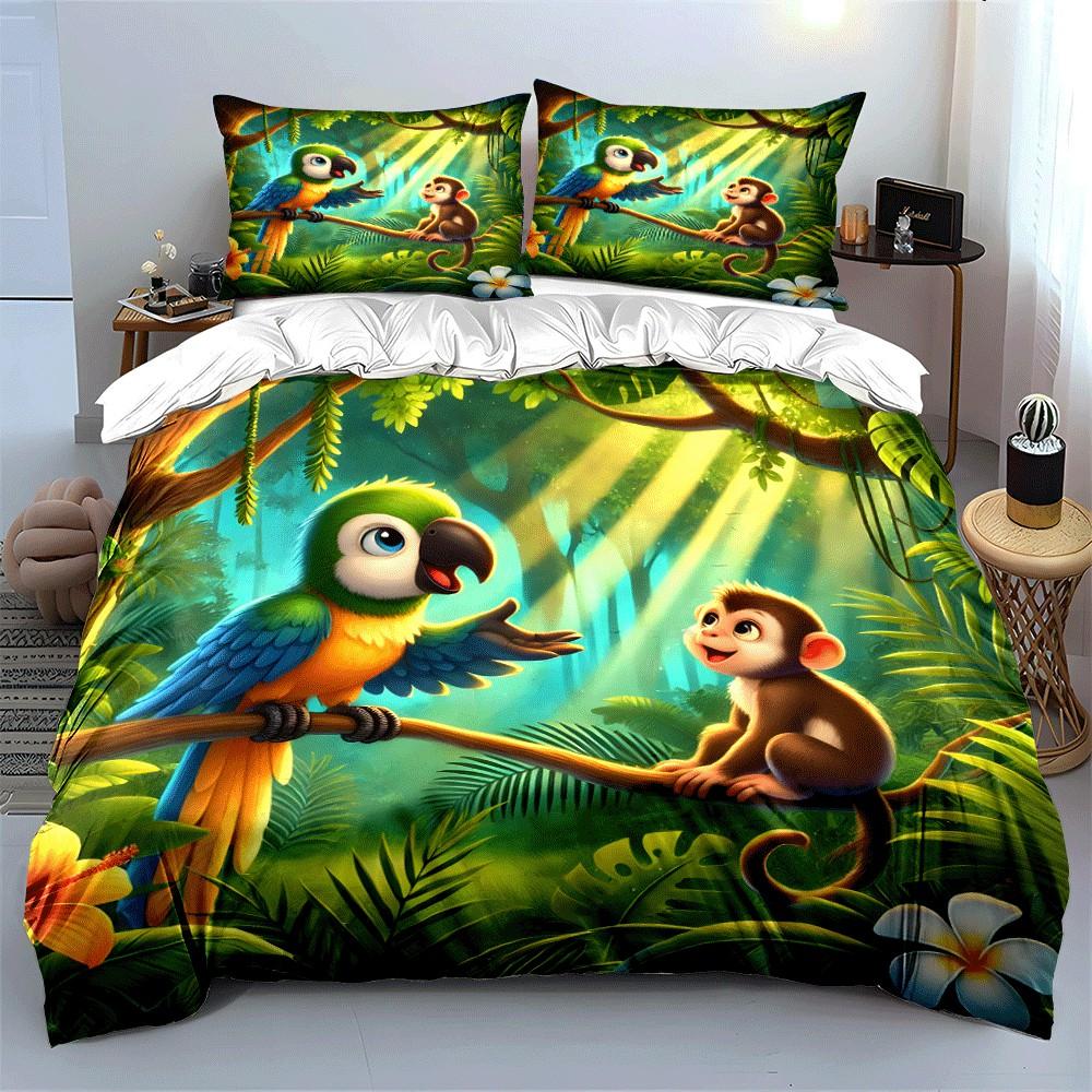 Jungle Friends Three-Piece Set Exquisite Three-Piece Bedding Set Gift For Kids And Adults