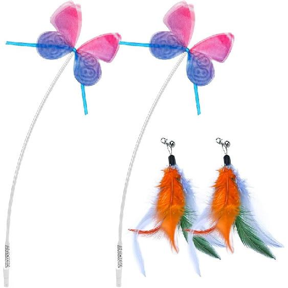 Cat Toys Feather Wand Enhanced Suction Cup Interactive Cat Toy Auto-Swing Cat Wand Toy with 3PCS Replacement Teaser Refills with Bell