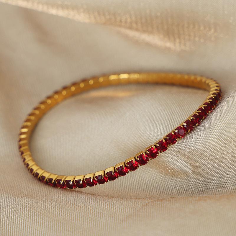 Multicolor Zircon Gold-Plated Titanium Steel Elastic Bracelet