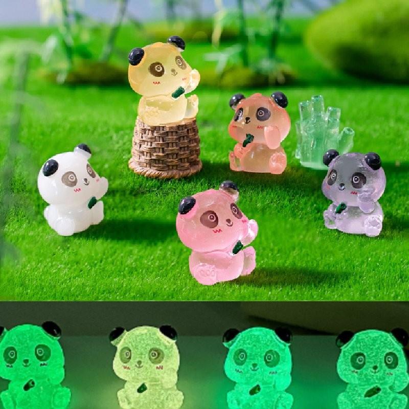 Cute Miniature Luminous Panda Resin Figurines For Desktop And Car Decoration