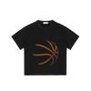 Black Oversized T-Shirt with Orange Basketball Graphic for Casual Wear and Sports Fashion