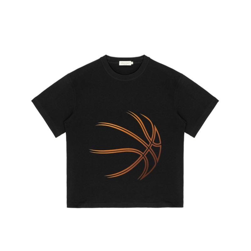 Black Oversized T-Shirt with Orange Basketball Graphic for Casual Wear and Sports Fashion