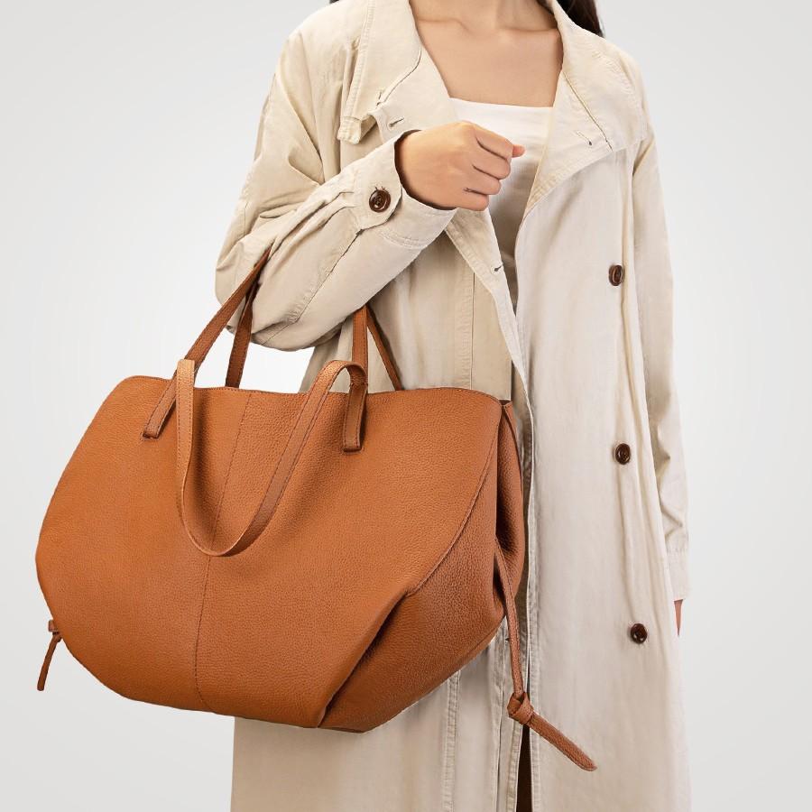 Cross-border Bestseller Top-grain Leather Large Tote Bag for Women, Versatile for Shopping, Simple Two-piece Set Genuine Leather Bag
