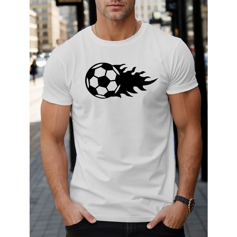 

Soccer Pattern T-Shirt - Machine Washable Round Neck Short Sleeve T-Shirt, for Everyday Match Day Wear - Casual Apparel, Sporty Style, Easy-Care Top S белый