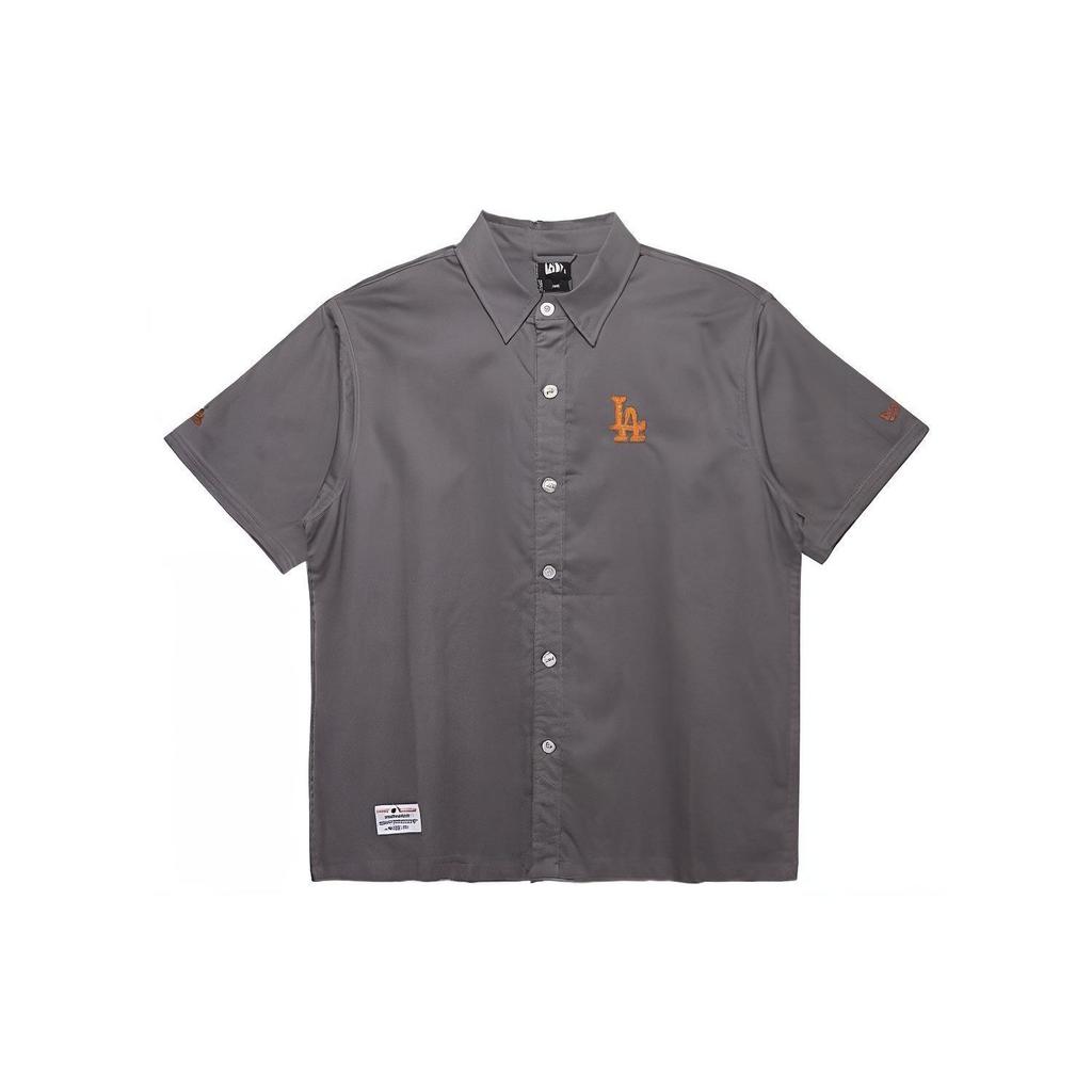 New Era Letter Logo Embroidered Pointed Collar Loose Short Sleeve Shirt Men shirts 13718768