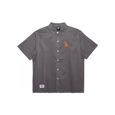Letter Logo Embroidered Pointed Collar Loose Short Sleeve Shirt Men Shirts 13718768