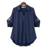 Dam Vår och Höst Ny Tvåfärgad Tygskjorta Stor Storlek Lös Smickrande Mellanlång Mångsidig Topp