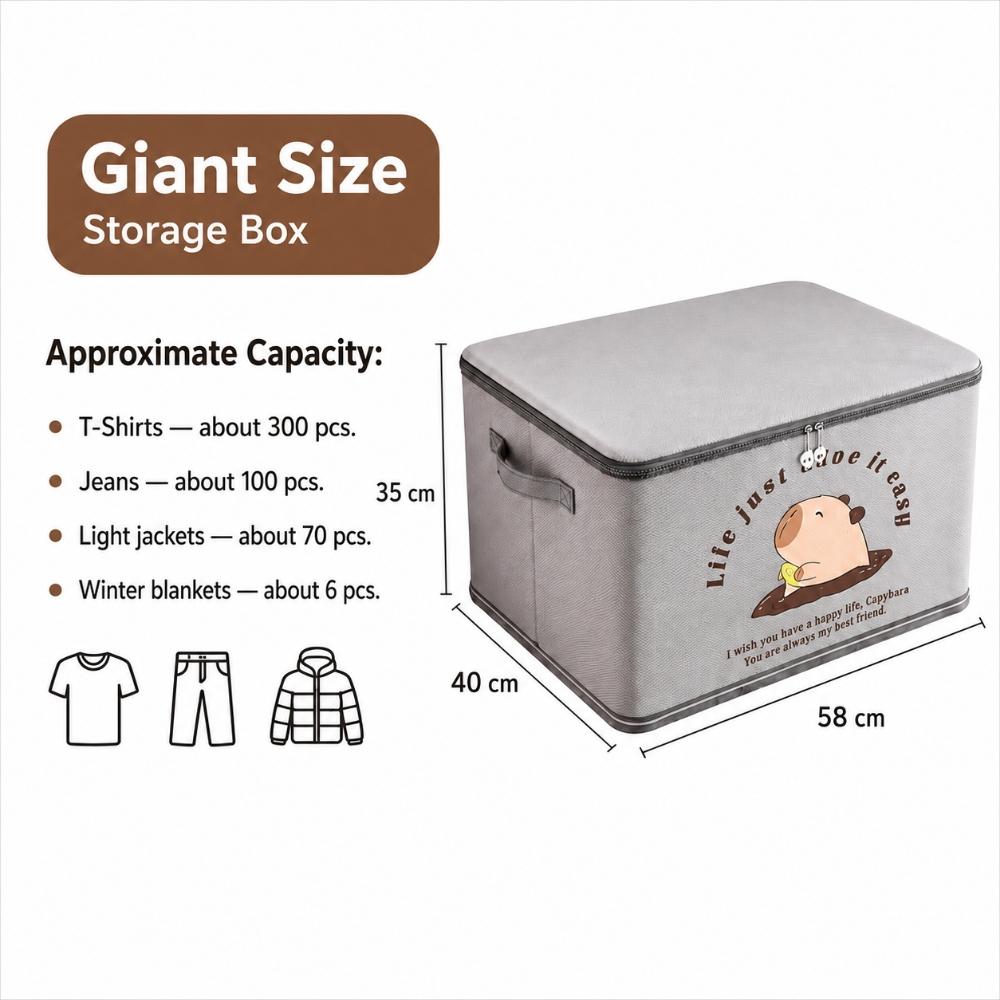 Foldable Clothes Storage Box With Zipper Lid Nonwoven Fabric Organizer Bin For Bedroom Wardrobe Travel Bedding And Daily Seasonal Items
