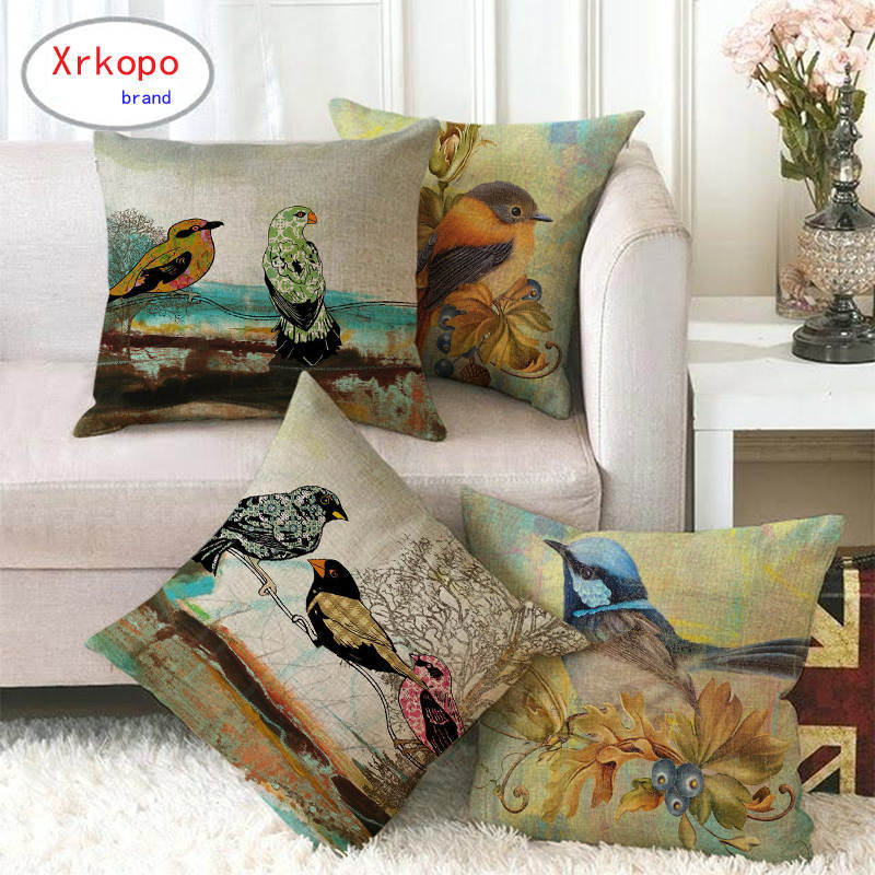 Retro Oil Painting Of The Long-Tailed Bird Digital Printing Short Plush Pillow Covers For Sofa Office Cushion Cover Home Goods