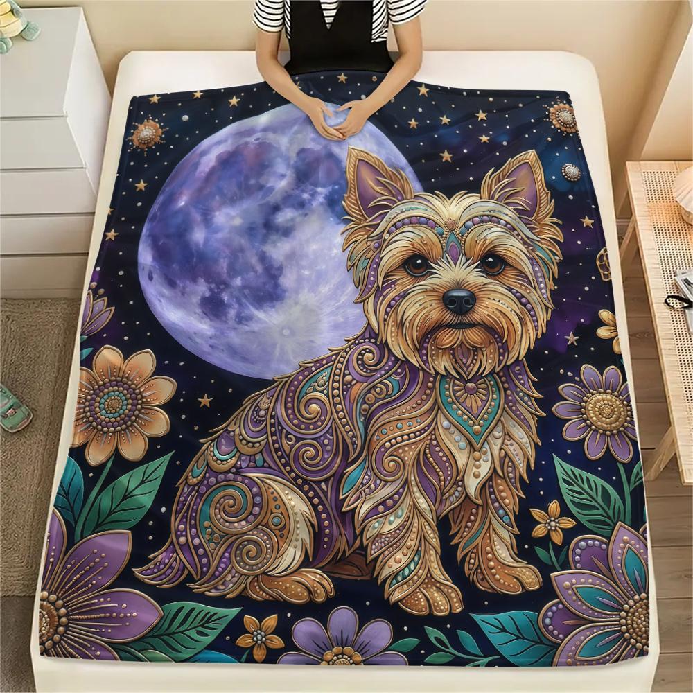 Retro Purple Flower Animal Print Flannel Blanket,High Quality Comfortable for All Seasons,Home Decor,Warmth and Comfort,Perfect for Christmas Gifts