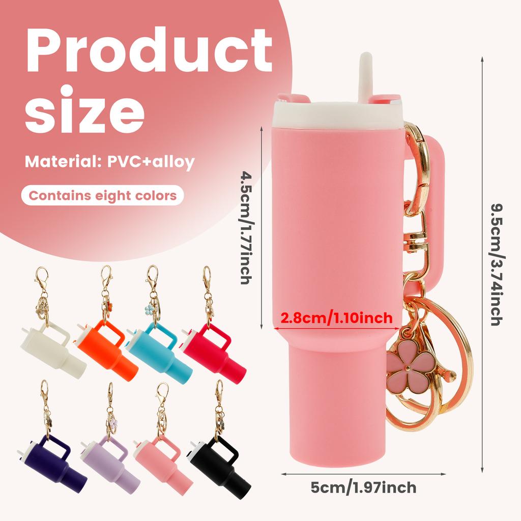 8Pcs Flower Keychain Pendant Wear Resistant Not Easy to Fade Ice Bucket Cup Keychain with Detachable Lid for Storaging Coin Pill