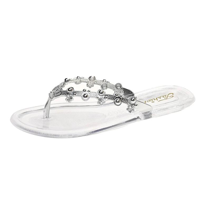 

Women s Shoes 2025 Women s Slippers Fashion String Bead Beach Slippers Women Summer Pinch Toe Flat Slippers 41 срібний