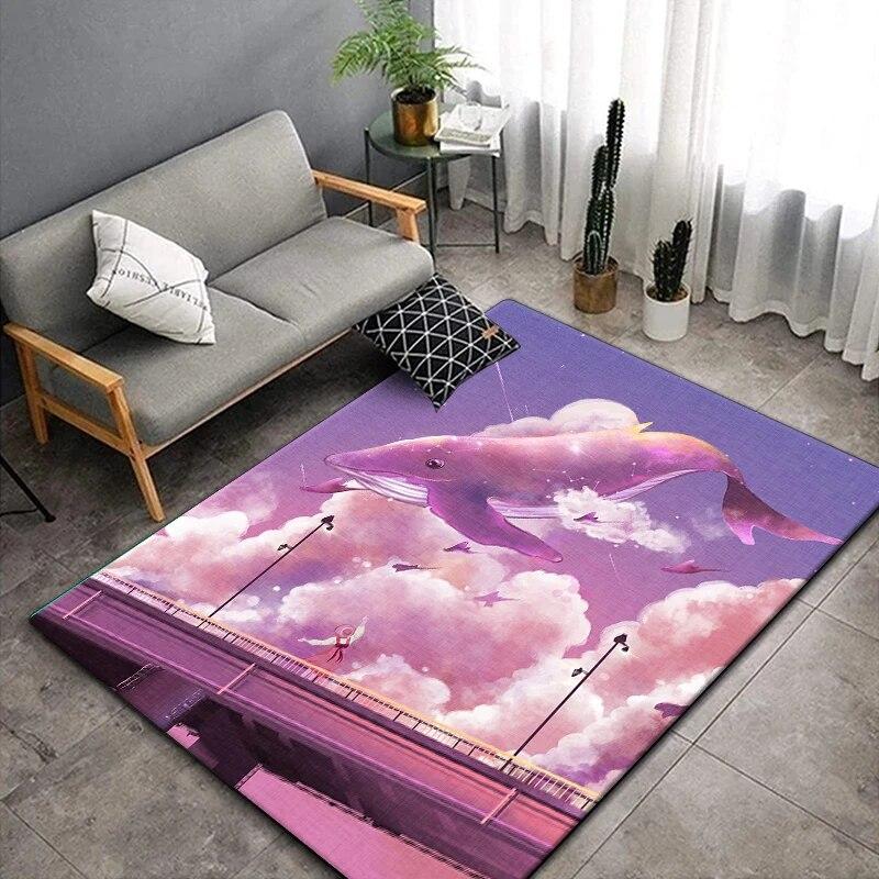 Teppiche mit Walen und Mädchen für Wohnzimmer, Yogamatte, Küchenzubehör, Badezimmerzubehör, Kinderzimmerdekoration, Badezimmermatte