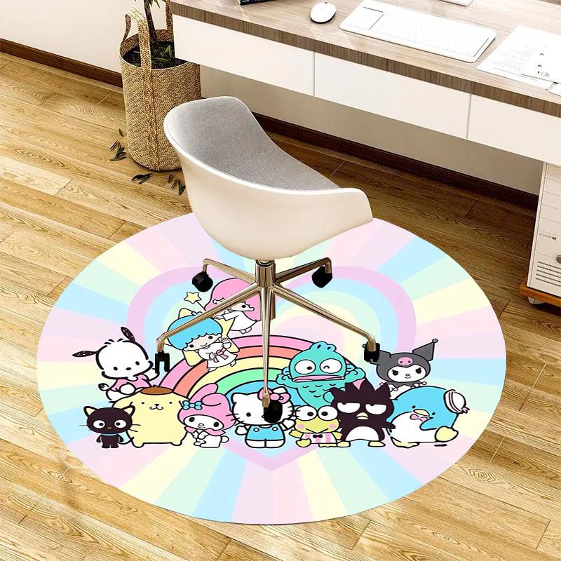 1pc Hello Kitty and Friends Rainbow Background Round Carpet, Made of Polyester,Perfect for Decorating Office Chairs, Living Rooms,fplt184
