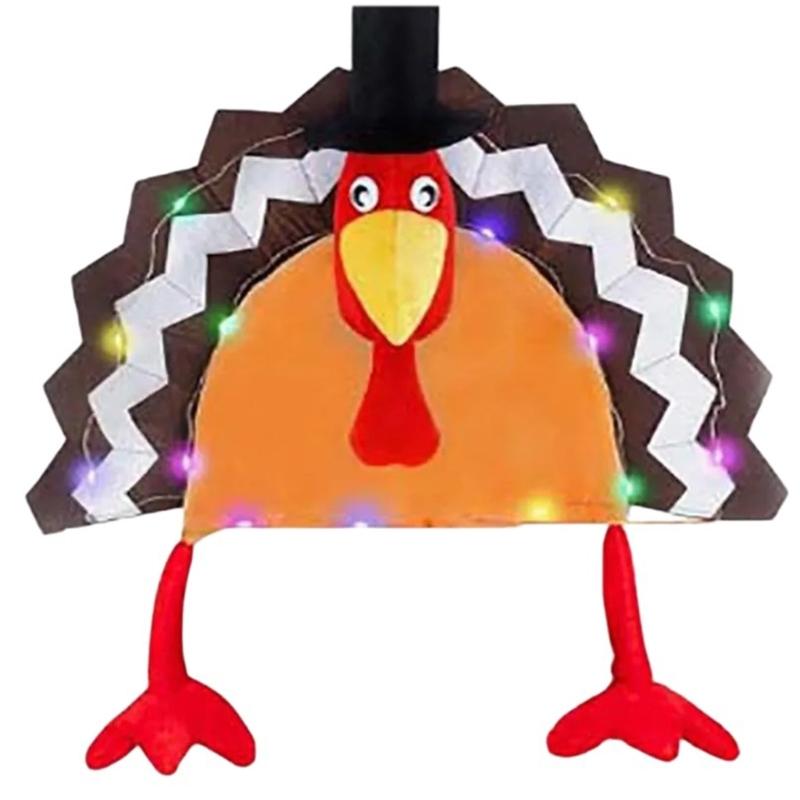 Thanksgiving Headgear for Adult LED Turkey Hat for Boys Girls Cartoon Plush Hat Festival Party Festival Celebration Hat