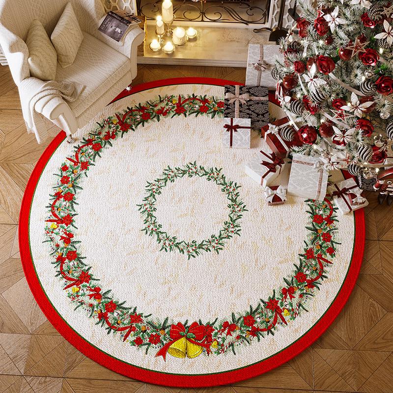 Christmas Red Plaid Snowflake Carpet Non-slip Mat Rug for Christmas Tree Living Room Home Decoration Easy Clean Bedroom Decor