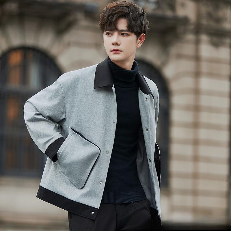 Giacca Primavera Autunno Giacca da Uomo Colore a Contrasto Risvolto Top Teppista Bello Casual Stile Leggermente Maturo da Uomo Sottile