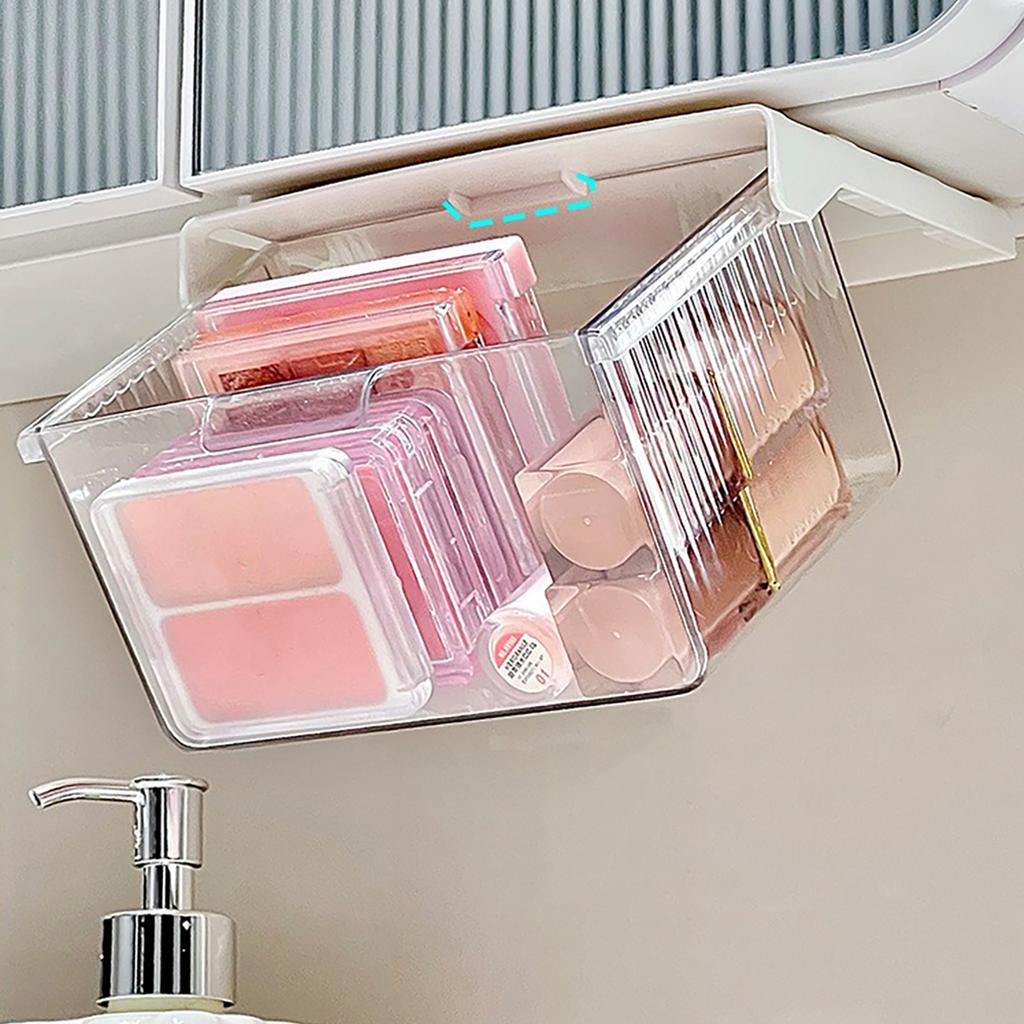 Under Desk Drawer Storage Box Transparent Pull-Out Under Mirror Cabinet Organizer Case Bathroom Cotton Stick Makeup Holder