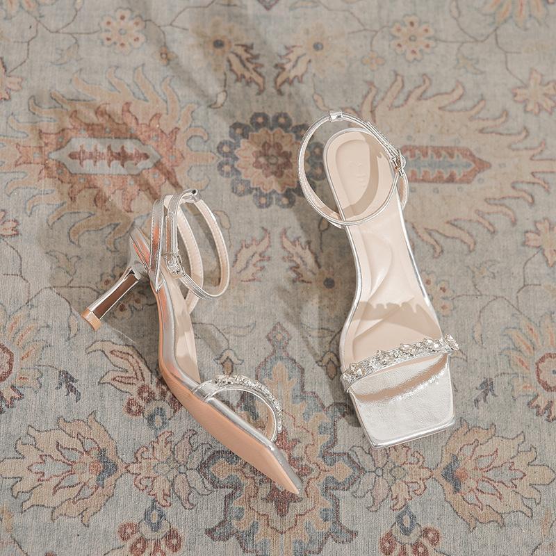 Size 35-40 Rhinestone Women Summer Sandals Female Heeled Sandal 2025 New Ladies Elegant Sandals Woman Dress Shoes