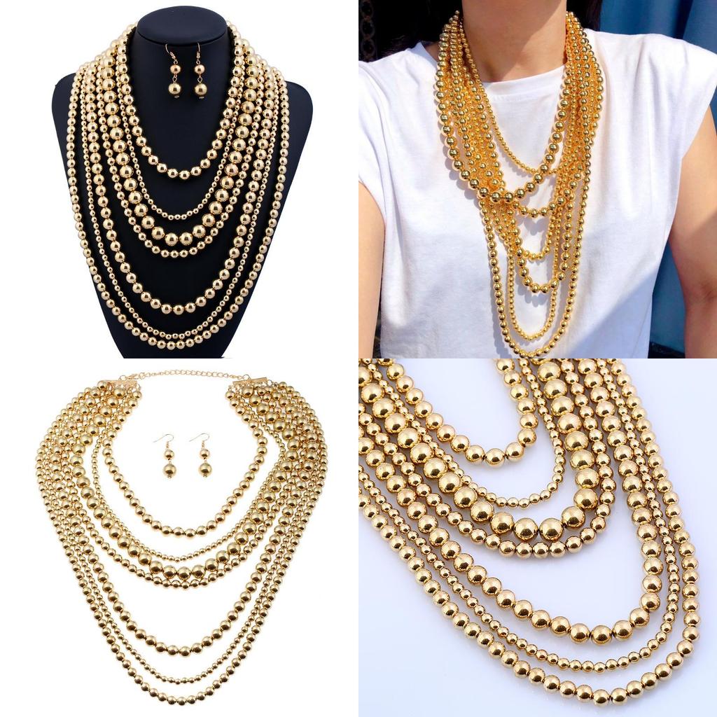 Exaggerated Gold Beaded Necklace With Multi Layers For Women Fashion Accessory