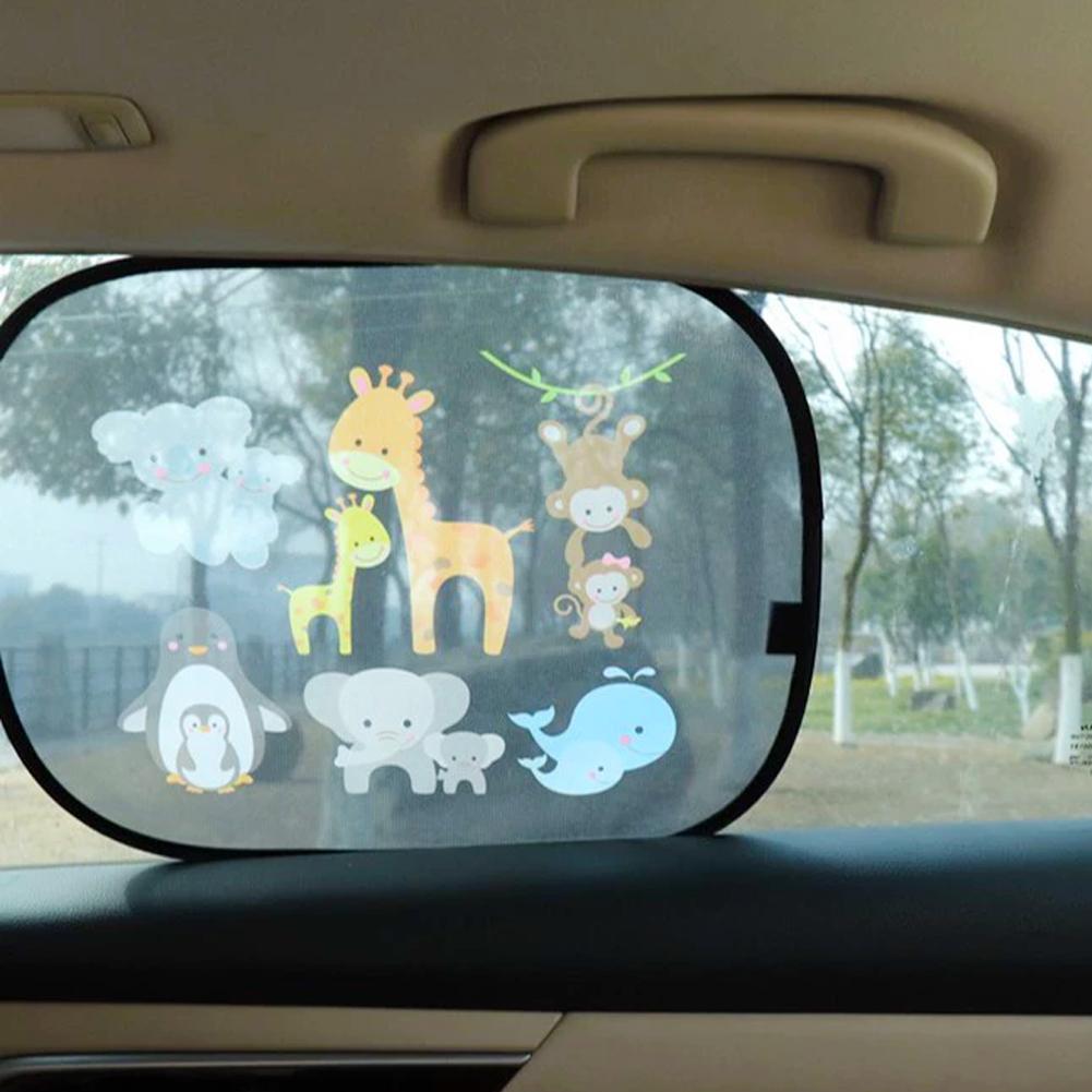 2Pcs Cartoon Car SunShade Side Window Adsorption SunShade Cover Rear Side Auto Window Sunvisor Mesh For Children Adults