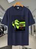 Sporty Casual Graphic T-shirt - Vibrant Green Sports Car Print On Navy Blue