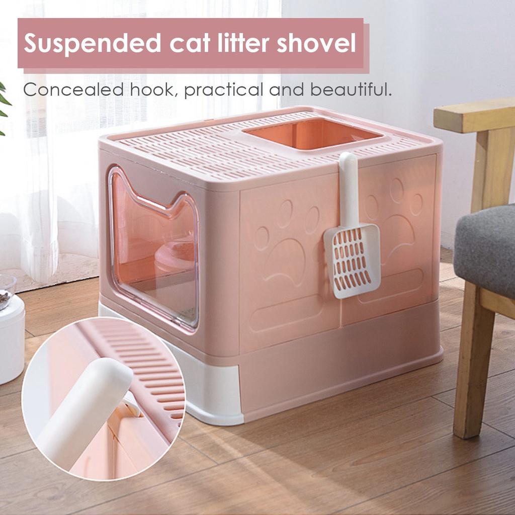 Pink/Grey/Blue Folding Cat Litter Box Enclosed Large Kitty Toilet Litter Scoop With shovel Foldable Tray