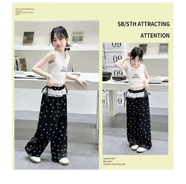 Girls' Quick-Dry Wide-Leg Ice Silk Pants with Bow Knot - Mosquito Repellent, Cool & Breathable Summer Casual Pants for 2026